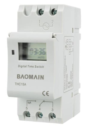 Baomain THC15A DC/AC 24V In 240VAC Out Digital Programmable Timer  Switch Relay 16A Din Mount