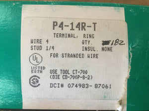 Clearance Sale! - Panduit Ring Terminal for #4 AWG Wire P4-14R-T - Approx 182 Pieces