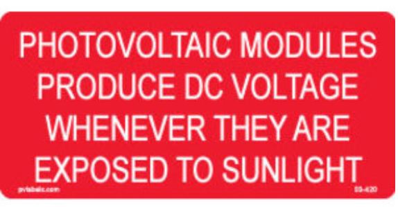 PV Label - POTOVOLTAIC MODULES PRODUCE DC VOLTAGE WHEN EXPOSED TO SUNLIGHT - 10 Pack