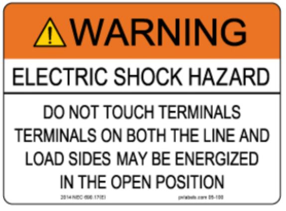 PV Label - WARNING-ELECTRIC SHOCK HAZARD - DO NOT TOUCH TERMINALS - LINE AND LOAD MAY BE ENERGIZED - 10 Pack