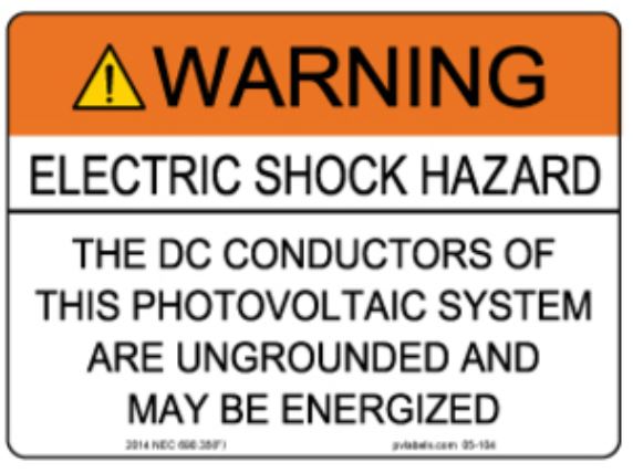 PV Label - WARNING-ELECTRIC SHOCK HAZARD-DC CONDUCTORS ARE UNGROUNDED AND MAY BE ENERGIZED - 10 Pack