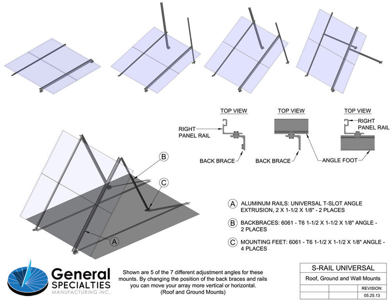 General Specialties S-Rail Universal Roof, Wall and Ground Mount 1 ...